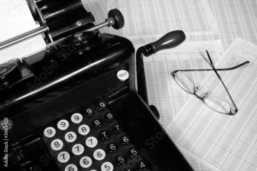 Vintage Adding Machine & Glasses (Black & White)