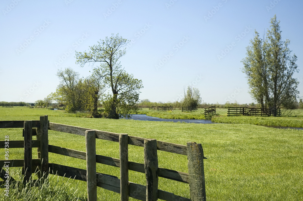 Country fence with grassland in the back on a nice sunny day.