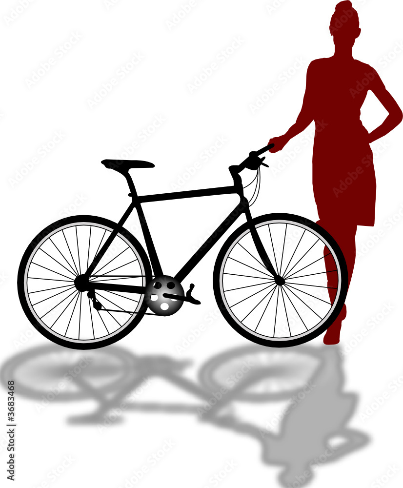 red girl and a bicycle illustration red girl and a bicycle illustration