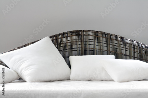Stylish rattan sofa with pillows