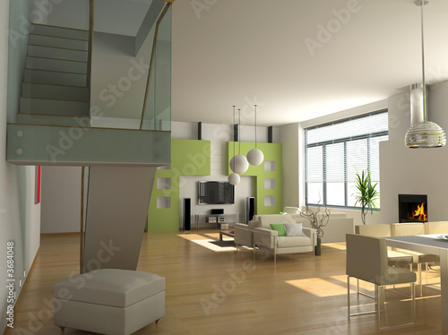 modern interior design  private apartment 3d rendering .