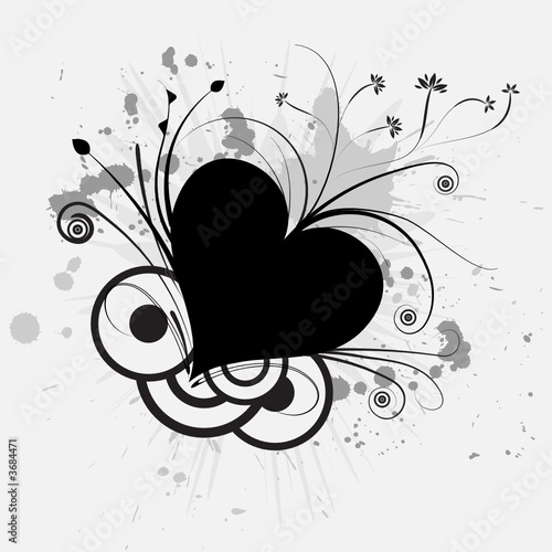 trendy vector grunge heart floral design