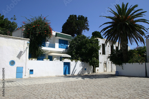 Typical view of Sidi Bou Said streets, Tunisia, North-Africa