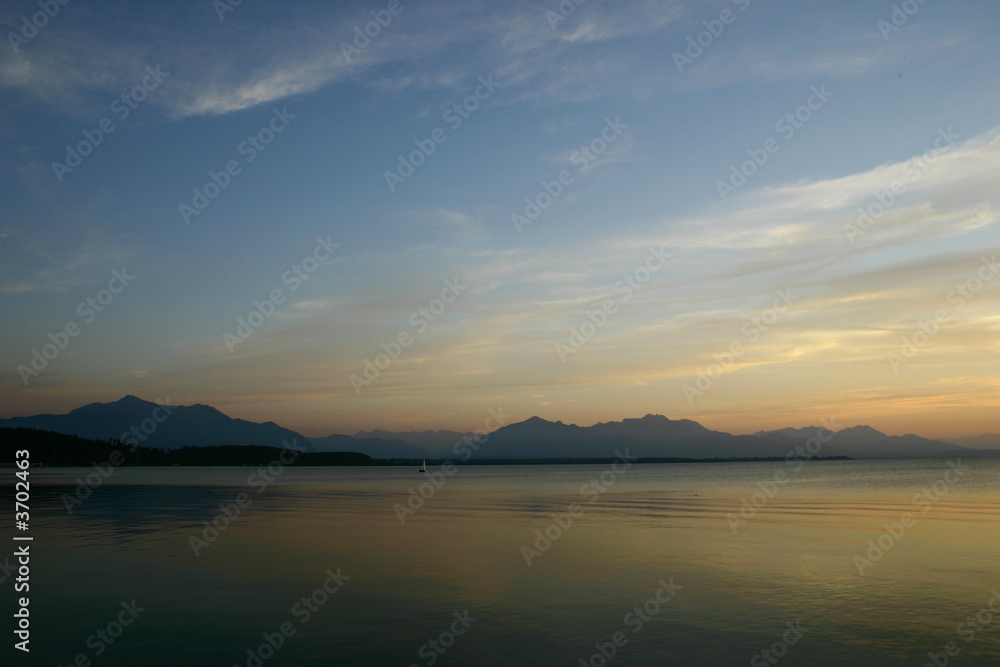 Sunset. The like Chiemsee in Bavaria, Germany.