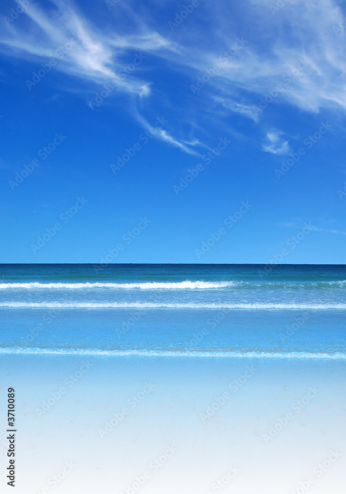 A clear beach and blue sky
