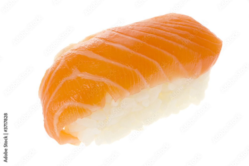 Japanese food - Salmon nigiri isolated on white background..