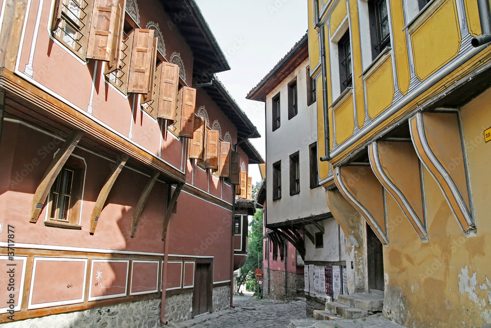A narrow street in the old town of Plovdiv, Bulgaria