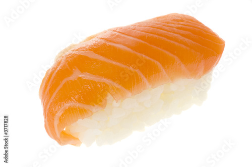 Japanese food - Salmon nigiri isolated on white background..