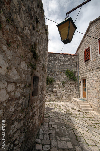 cobble stone street in hvar croatia europe