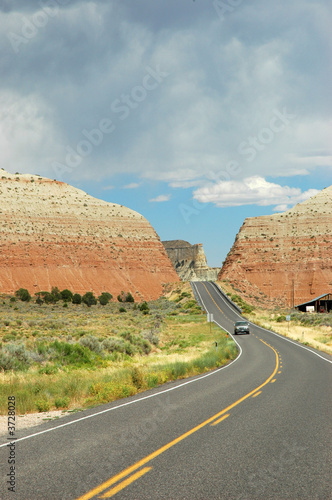 A highway running through the desert landscape 