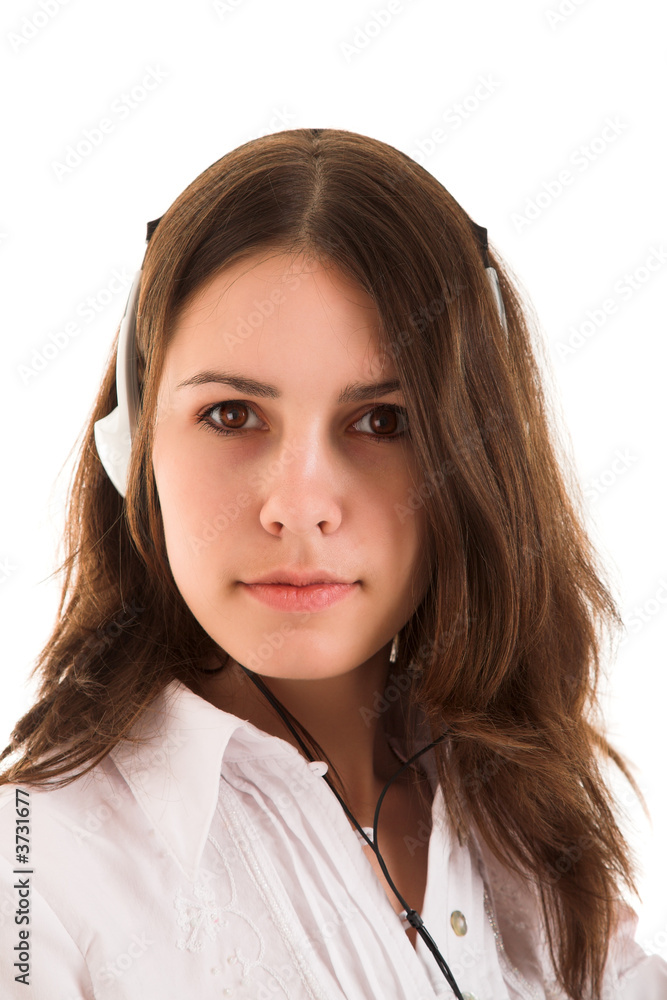 young girl with head-phone isolated on white young girl with head-phone isolated on white