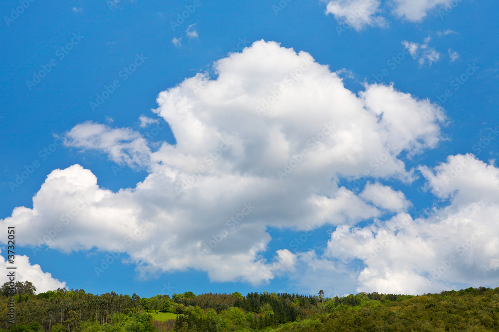 Mountain landscape, green filed, the blue sky and white clouds Mountain landscape, green filed, the blue sky and white clouds