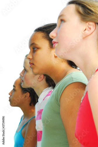 Принти на полотні Profile portrait of four teenage girls