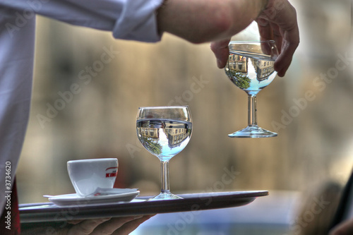 town in glass reflection