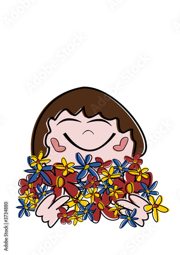 Mädchen mit den Händen voller Blumen