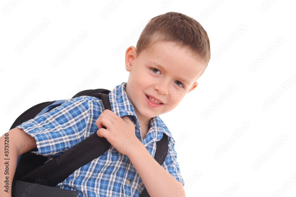 5 years old boy ready to school isolated on white 5 years old boy ready to school isolated on white