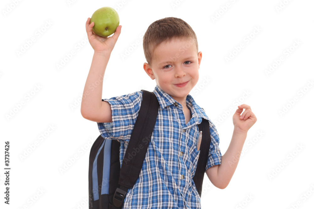 5 years old boy ready to school isolated on white 5 years old boy ready to school isolated on white