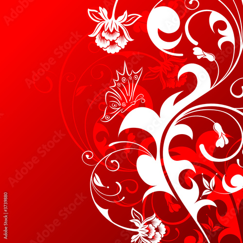 Flower background with butterfly, vector illustration