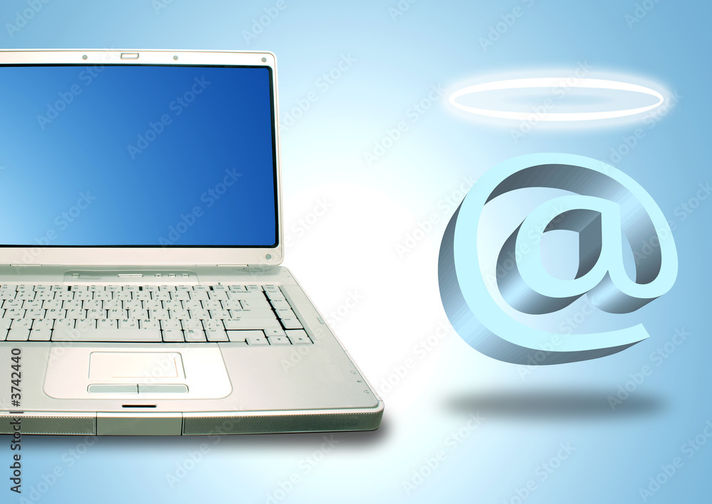 laptop and angel email symbol with halo laptop and angel email symbol with halo