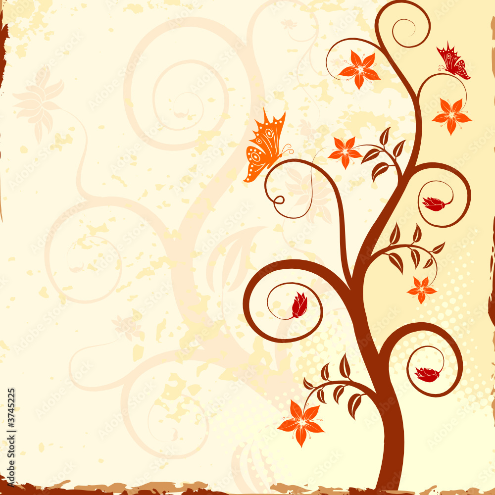 Grunge paint flower background with butterfly, vector Grunge paint flower background with butterfly, vector