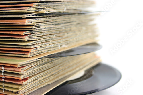 Close up of old Vinyl Records with shallow DOF