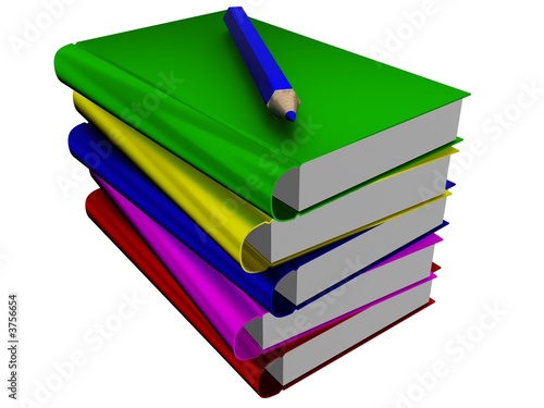 Pile of books and pencil. 3...