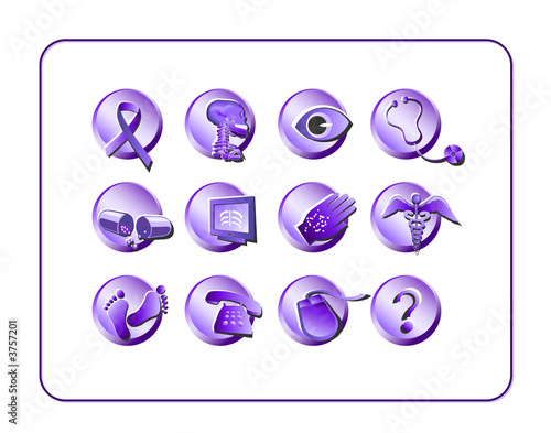 Medical Icon Set, purple. Digital illustration.