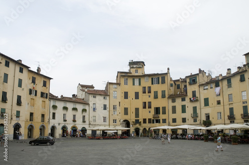 Lucca square Anfiteatro in Tuscany Italy