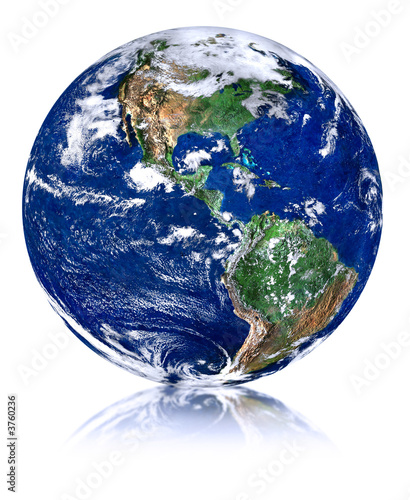 Fototapeta Naklejka Na Ścianę i Meble -  globe with reflection in front isolated on white background