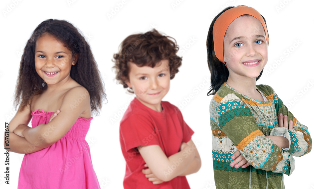 Group of happy children a over white background Group of happy children a over white background