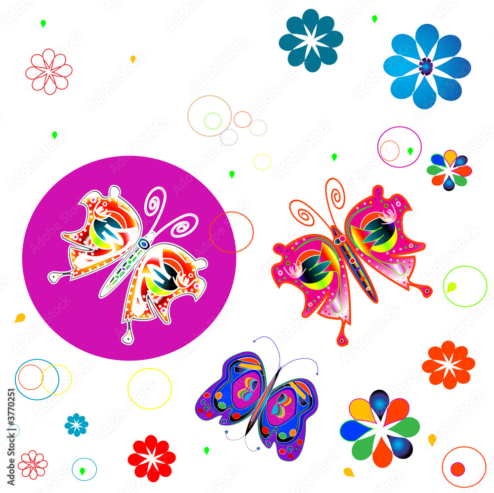 butterflies and flowers, retro style design