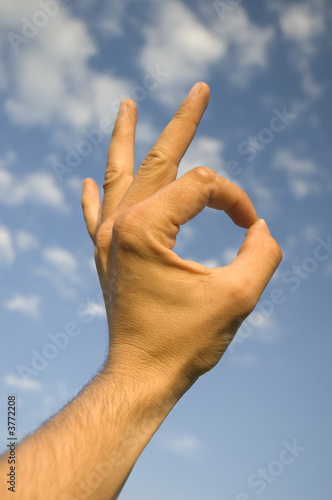 Human hand showing sign of OK, all right, good, excelent.