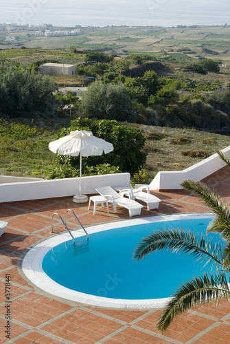 greek islands swimming pool panoramic vista greece photo
