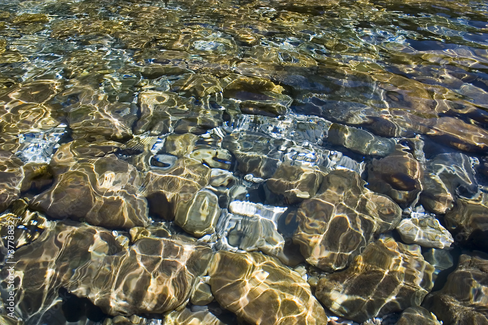 crystal clear water of Piva river and stones.