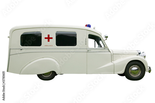 Vintage old Ambulance, isolated on white. With clipping path. photo