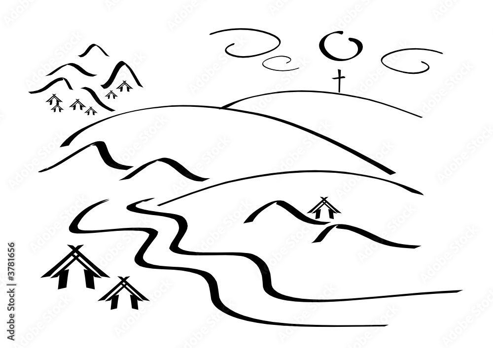Zeichnung einer Gebirgslandschaft Zeichnung einer Gebirgslandschaft
