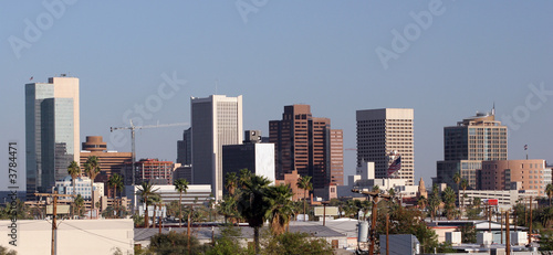 Skyscrapers and Houses Roofs in Downtown of Phoenix  AZ