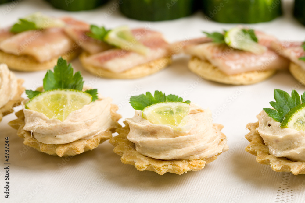 Small toast filled with tuna salad Small toast filled with tuna salad