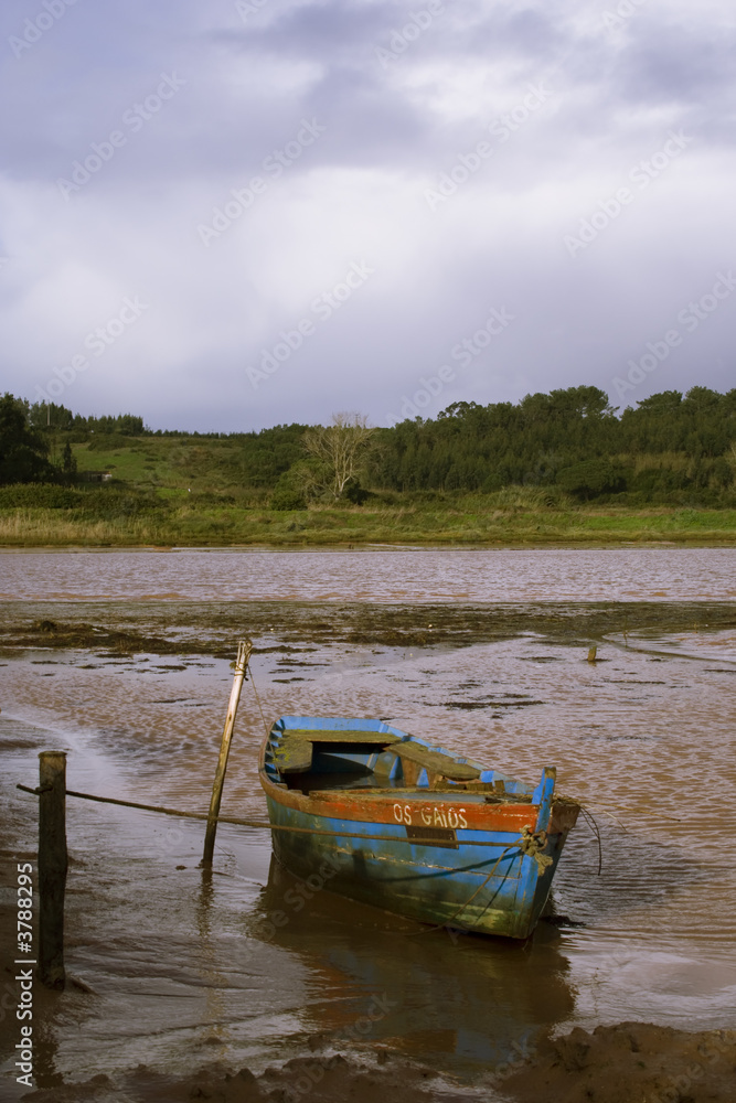 an old boat in a lake in Portugal an old boat in a lake in Portugal