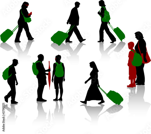 Silhouettes of tourists with luggage