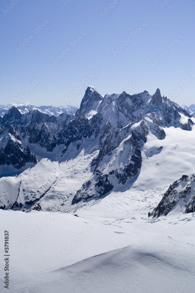 View of Mont Blanc mountain range from Aiguille Du Midi 