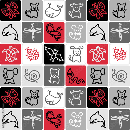 animaux motif damier