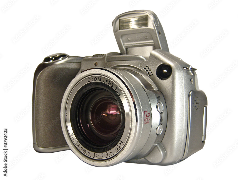 Silver digital photo camera. Isolated on white. Silver digital photo camera. Isolated on white.