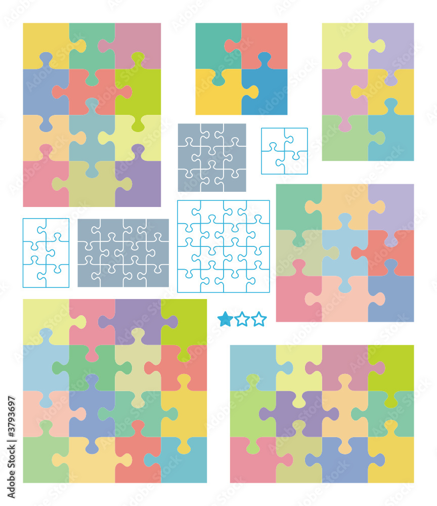 Vector jigsaw puzzle patterns of various dimensions