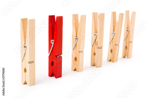 Clothespin with white background, concept of teamwork