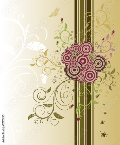 Abstract floral chaos with bug, vector illustration