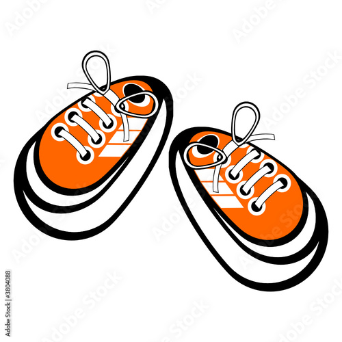 Tied sneakers. Cartoon sport shoes over white background.