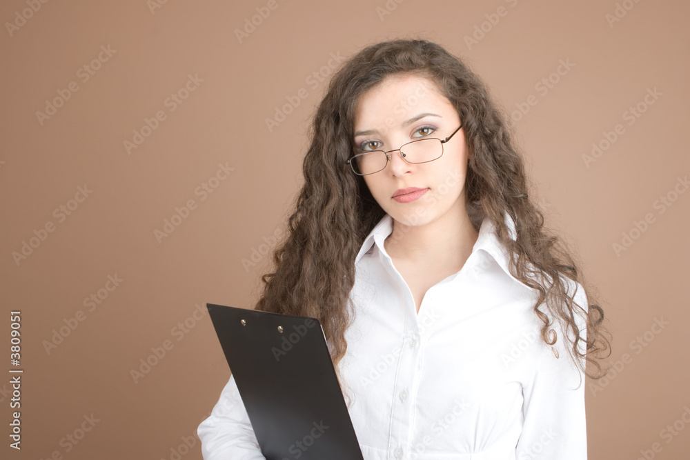 Businesswoman with files isolated on beige Businesswoman with files isolated on beige