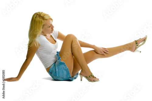 sexy blond girl on white background