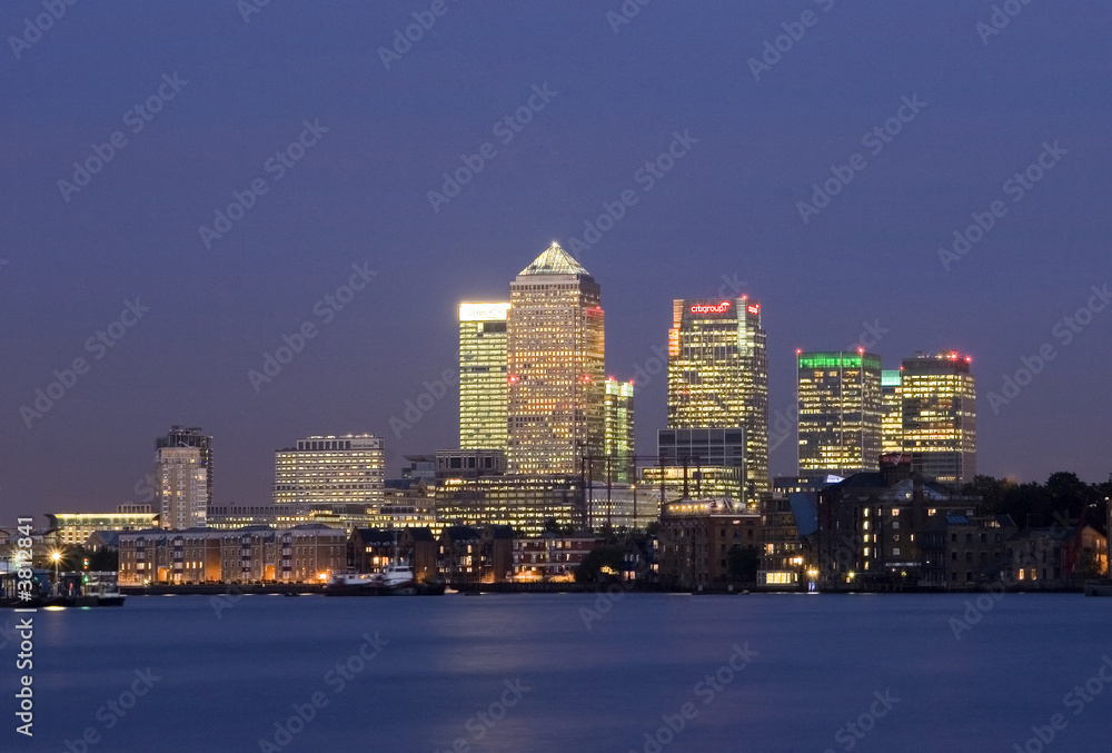Canary Wharf at night. Financial district London.